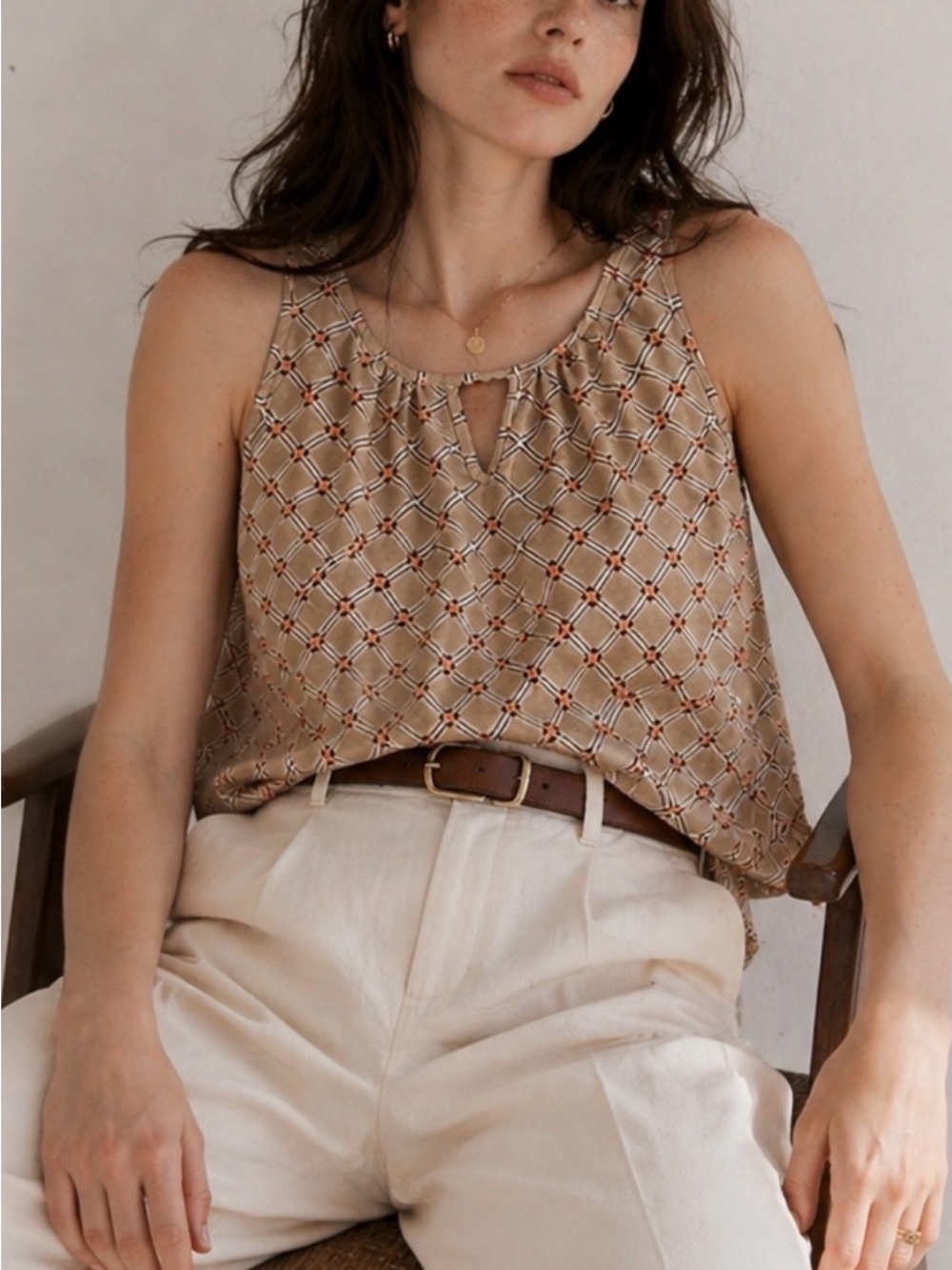 Pleione Plaid High Neck Keyhole Tank Top USA Made